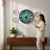 KB ART 12 Inch Handcrafted Wooden Wall Plate Pichwai Shrinathji Swaroop Purple Teal Lotus Wall Decor