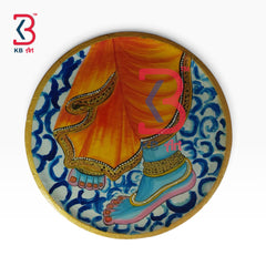 KB ART Authentic jodhpur handicrafts wood god kanhaji pav charan pichwai plate hanging – styled home decor lifestyle view