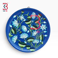 KB ART Rustic round wooden 12 inch kamal pichwai wall plate showpiece – styled home decor lifestyle view