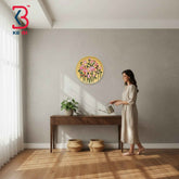 KB ART 12 Inch Handcrafted Wooden Wall Plate Pichwai Blooming Lotus Garden Mustard Yellow Wall Decor