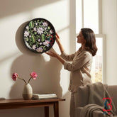 KB ART 12 Inch Handcrafted Wooden Wall Plate Pichwai Blooming White Lotus Pond Black Wall Decor