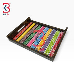 KB ART Ethnic Indian Handcrafted Wooden Strip Serving Tray | Styled Home Decor Shot KB-5737-B