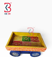 KB ART Traditional Rajasthani Hand Painted Wood Thela Platter Tray | Styled Home Decor Shot KB-5744-B