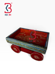 KB ART Ethnic Indian Handcrafted Wooden Thela Serving Tray | Styled Home Decor Shot KB-5745-B