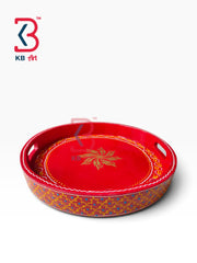 KB ART Ethnic Indian Handcrafted Round Wooden Serving Tray | Styled Home Decor Shot KB-5748-B