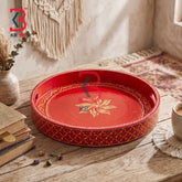 KB ART Ethnic Handcrafted Round Wooden Serving Tray | Original Product Photo KB-5748-B