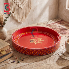 KB ART Ethnic Handcrafted Round Wooden Serving Tray | Original Product Photo KB-5748-B