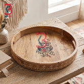 KB ART Ethnic Handcrafted Round Wooden Serving Tray | Original Product Photo KB-5749-B