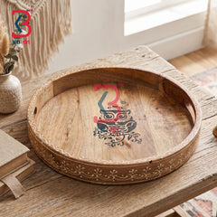 KB ART Ethnic Handcrafted Round Wooden Serving Tray | Original Product Photo KB-5749-B
