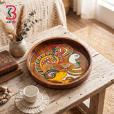 KB ART Ethnic Handcrafted Round Wooden Serving Tray | Original Product Photo KB-5756-B