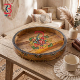 KB ART Ethnic Handcrafted Round Wooden Serving Tray | Original Product Photo KB-5758-B