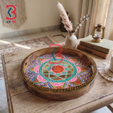 KB ART Ethnic Handcrafted Round Wooden Serving Tray | Original Product Photo KB-5759-B