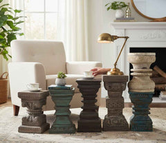 KB ART Antique Carved Pillar – Handcrafted Rajasthani Carved Pillar for Home Decor Styling | Artisan Wood Furniture