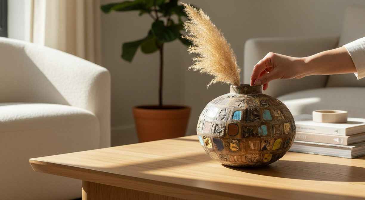 KB ART Antique Wooden Matka (Water Pot) - Style 2 – Handcrafted Rajasthani Jodhpur Home Decor