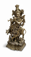 KB ART Antique Brass Krishna Statue - Style 2 – Handcrafted Rajasthani Jodhpur Home Decor