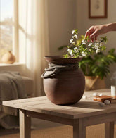 KB ART Wooden Antique Handcarved Round Planter – Handcrafted Rajasthani Planter for Home Decor Styling