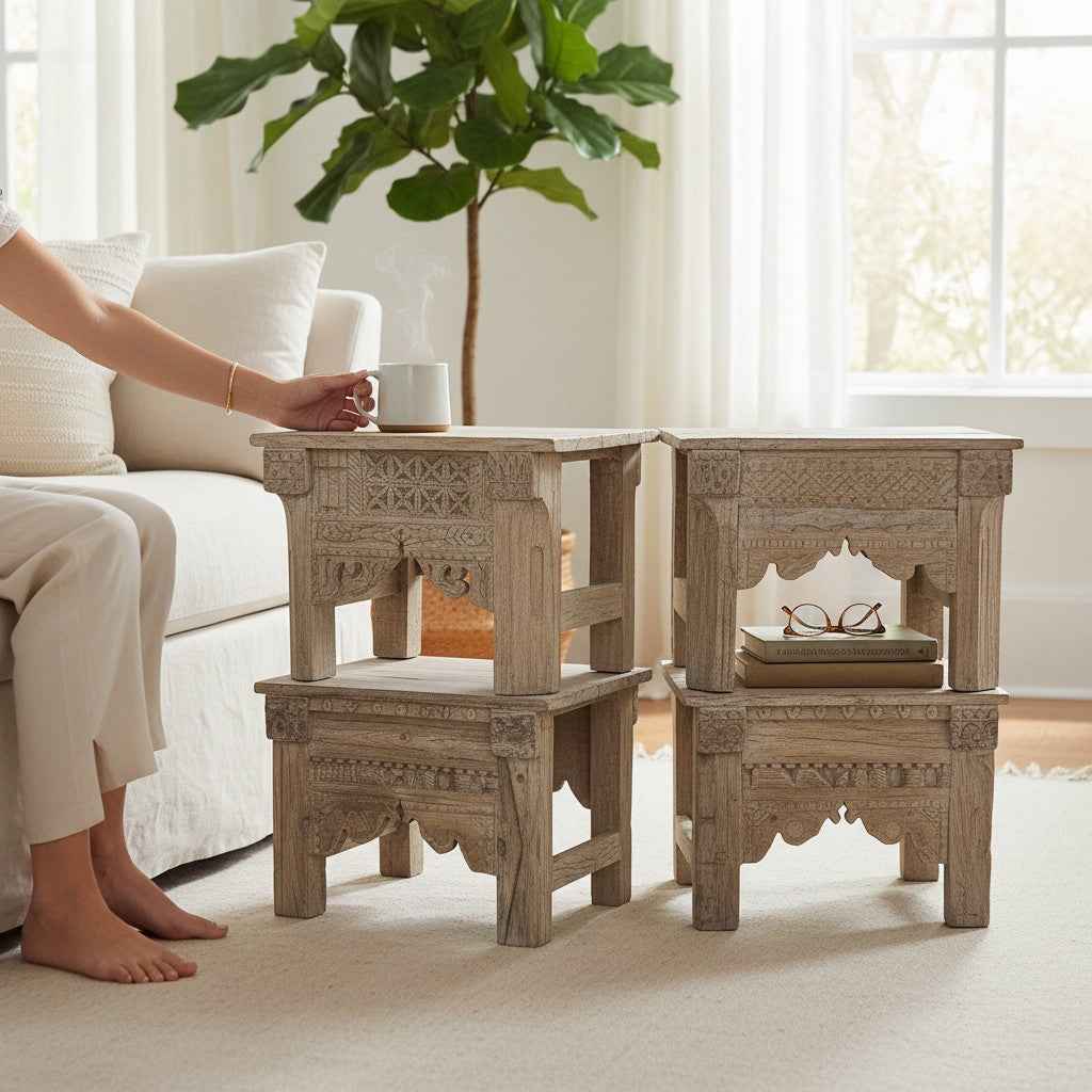 Antique Hand-Carved Wooden Side Table