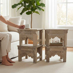 Antique Hand-Carved Wooden Side Table