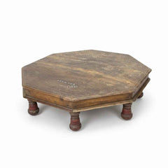 Antique Hand-Carved Wooden Hexagon old Vintage Bajot chowki, Style II