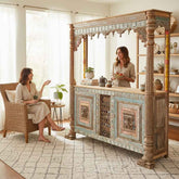 KB ART Hand-Painted Wooden Antique Bar Table with Jali Grille – Handcrafted Boho Jodhpur Home Decor