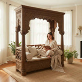 KB ART Hand-Carved Wooden Canopy Sofa - Styled Lounge Set – Handcrafted Boho Jodhpur Home Decor