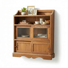 KB ART Wall-Mount Heritage Hutch with Glass and Sliding Doors – Handcrafted Boho Jodhpur Home Decor