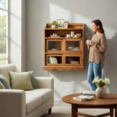 KB ART Wall-Mount Heritage Hutch with Glass and Sliding Doors – Handcrafted Boho Jodhpur Home Decor
