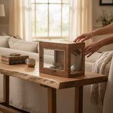 KB ART Mini Glass Display Box Cabinet, Natural Honey Wood – Handcrafted Boho Jodhpur Home Decor