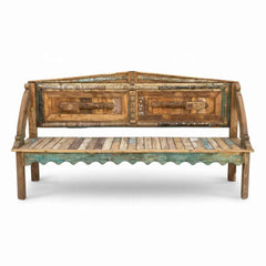KB ART KB ART Distressed Teal Antique Wooden Patio Bench – Handcrafted Premium Solid Wood Jodhpur Rajasthani Decor – Handcrafted Boho Jodhpur Home Decor