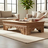 KB ART KB ART Traditional Carved Wooden Low Coffee Table – Handcrafted Premium Solid Wood Jodhpur Rajasthani Decor – Handcrafted Boho Jodhpur Home Decor