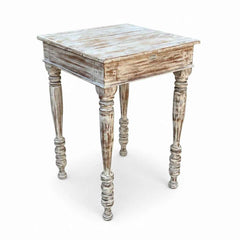 KB ART KB ART Distressed White Tall Wooden Side Table – Handcrafted Premium Solid Wood Jodhpur Rajasthani Decor – Handcrafted Boho Jodhpur Home Decor