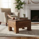 KB ART KB ART Heavy-Duty Solid Wood Low Riser Table – Handcrafted Premium Solid Wood Jodhpur Rajasthani Decor – Handcrafted Boho Jodhpur Home Decor