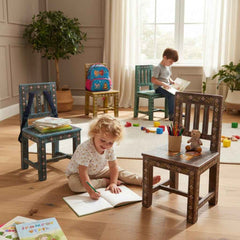 KB ART KB ART Hand-Painted Wooden Kids Chairs (Set) – Handcrafted Premium Solid Wood Jodhpur Rajasthani Decor – Handcrafted Boho Jodhpur Home Decor