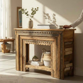 KB ART KB ART Traditional Carved Wood Console Table Shelf – Handcrafted Premium Solid Wood Jodhpur Rajasthani Decor – Handcrafted Boho Jodhpur Home Decor
