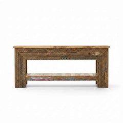 KB ART KB ART Reclaimed Wood Carved Low Console Table – Handcrafted Reclaimed Solid Wood Jodhpur Rajasthani Decor – Handcrafted Boho Jodhpur Home Decor