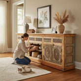 KB ART KB ART Antique Carved Wooden Credenza Center Shelves – Handcrafted Premium Solid Wood Jodhpur Rajasthani Decor – Handcrafted Boho Jodhpur Home Decor