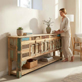 KB ART KB ART Vintage Multi Panel Wooden Buffet Bottom Shelf – Handcrafted Premium Solid Wood Jodhpur Rajasthani Decor – Handcrafted Boho Jodhpur Home Decor