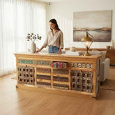 KB ART KB ART Reclaimed Wood Grid Door Sideboard Drawers – Handcrafted Reclaimed Solid Wood Jodhpur Rajasthani Decor – Handcrafted Boho Jodhpur Home Decor