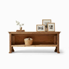 KB ART KB ART Natural Teak Low Open Storage TV Console – Handcrafted Solid Teak Wood Jodhpur Rajasthani Decor – Handcrafted Boho Jodhpur Home Decor