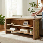 KB ART KB ART Minimalist Natural Wood Two Tier Console Table – Handcrafted Premium Solid Wood Jodhpur Rajasthani Decor – Handcrafted Boho Jodhpur Home Decor