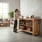 KB ART KB ART Rustic Wooden Kitchen Island Bar Console – Handcrafted Premium Solid Wood Jodhpur Rajasthani Decor – Handcrafted Boho Jodhpur Home Decor
