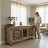 KB ART KB ART Boho Mosaic Carved Pillar Wooden Credenza – Handcrafted Premium Solid Wood Jodhpur Rajasthani Decor – Handcrafted Boho Jodhpur Home Decor