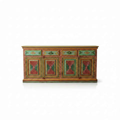 KB ART KB ART Traditional Hand Painted Indian Folk Art Sideboard – Handcrafted Premium Solid Wood Jodhpur Rajasthani Decor – Handcrafted Boho Jodhpur Home Decor