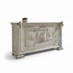 KB ART KB ART Whitewashed Carved Wooden Credenza – Handcrafted Premium Solid Wood Jodhpur Rajasthani Decor – Handcrafted Boho Jodhpur Home Decor