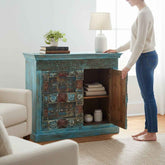 KB ART KB ART Distressed Blue Haveli Door Accent Cabinet – Handcrafted Premium Solid Wood Jodhpur Rajasthani Decor – Handcrafted Boho Jodhpur Home Decor