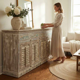 KB ART KB ART Distressed White Shutter Door Wooden Credenza – Handcrafted Premium Solid Wood Jodhpur Rajasthani Decor – Handcrafted Boho Jodhpur Home Decor