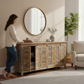 KB ART KB ART Distressed Wood Louvered Shutter Sideboard – Handcrafted Premium Solid Wood Jodhpur Rajasthani Decor – Handcrafted Boho Jodhpur Home Decor