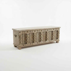 KB ART KB ART Whitewashed Indian Door Panel Storage Trunk – Handcrafted Premium Solid Wood Jodhpur Rajasthani Decor – Handcrafted Boho Jodhpur Home Decor