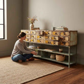 KB ART KB ART Industrial Vintage Apothecary Drawer Console Table – Handcrafted Premium Solid Wood Jodhpur Rajasthani Decor – Handcrafted Boho Jodhpur Home Decor
