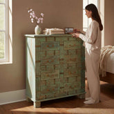 KB ART Distressed Turquoise 8 Drawer Tallboy Dresser – Handcrafted Rajasthani Tallboy Dresser for Home Decor Styling